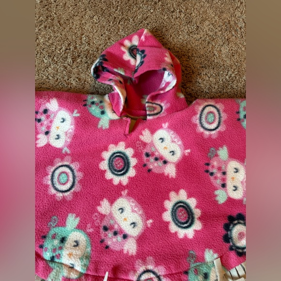Toddler girls winter poncho with hood size 2t-3t pink with owls - Picture 3 of 6